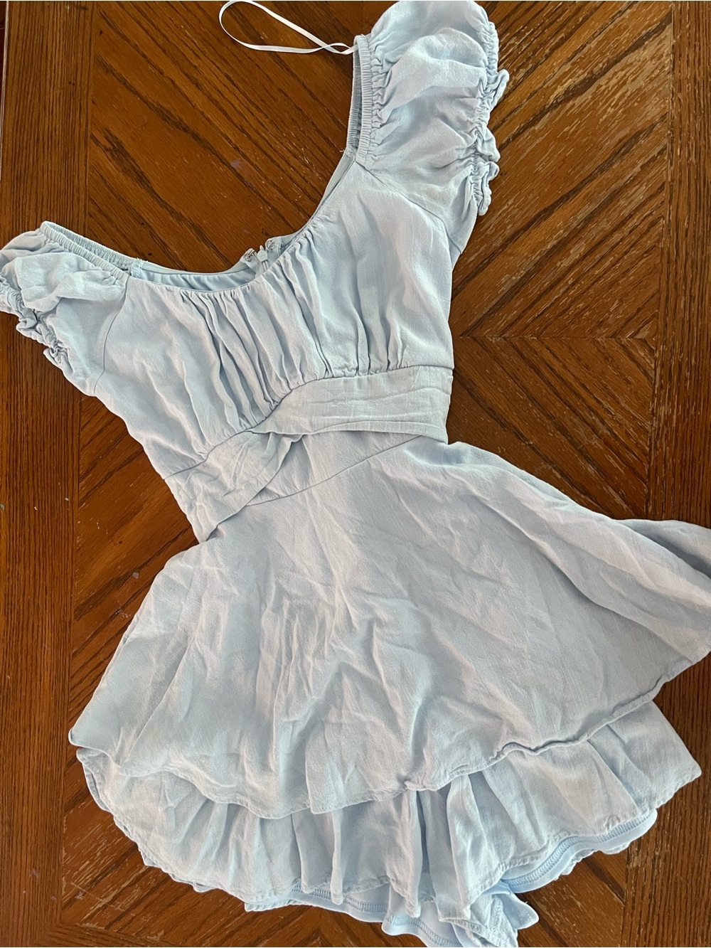 Altar’d State Haisley Double Layered Romper Ruffle Back Bow Light Blue Size S